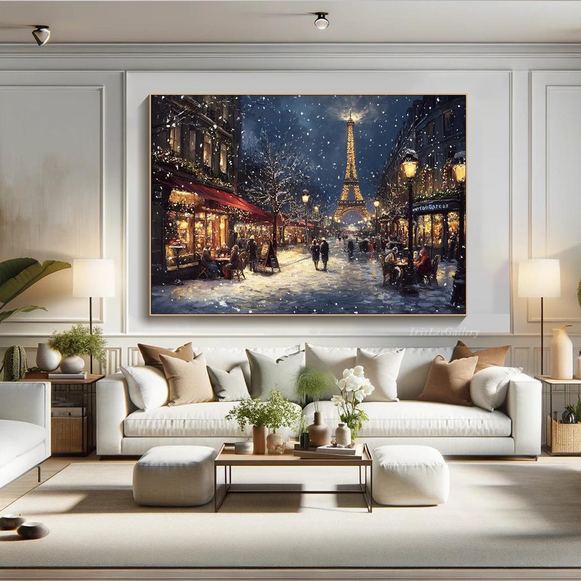 Paris Eiffel Tower Winter Night Snowy Street Cafe Scene Art Poster - Image 4