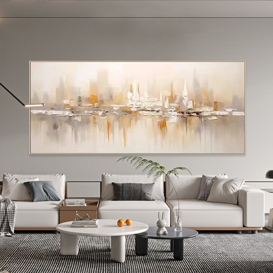 Gold Abstract City Skyline Reflection Misty Waterfront Urban Poster - Image 3