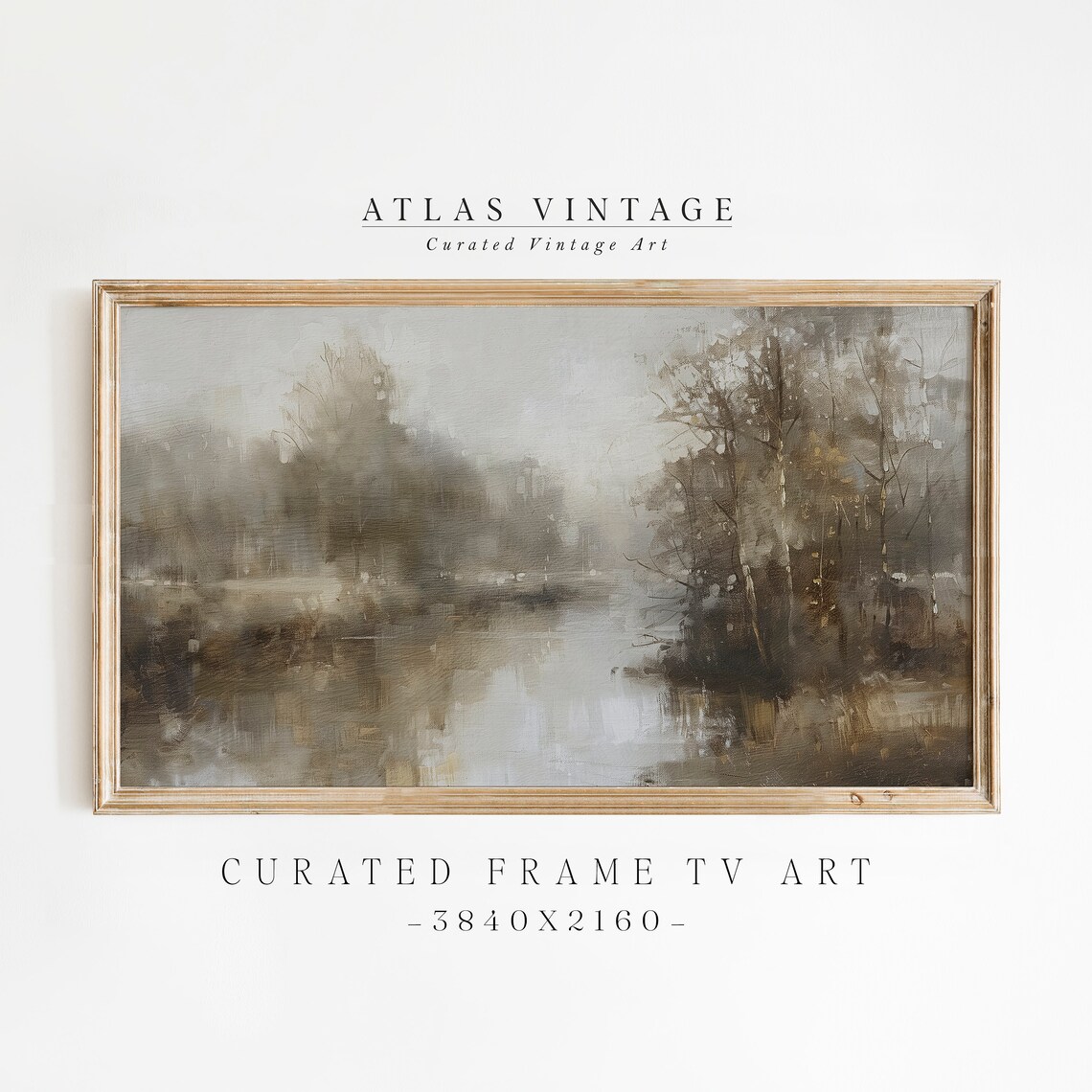 Muted Gray Forest River Misty Vintage Abstract Landscape Painting Poster