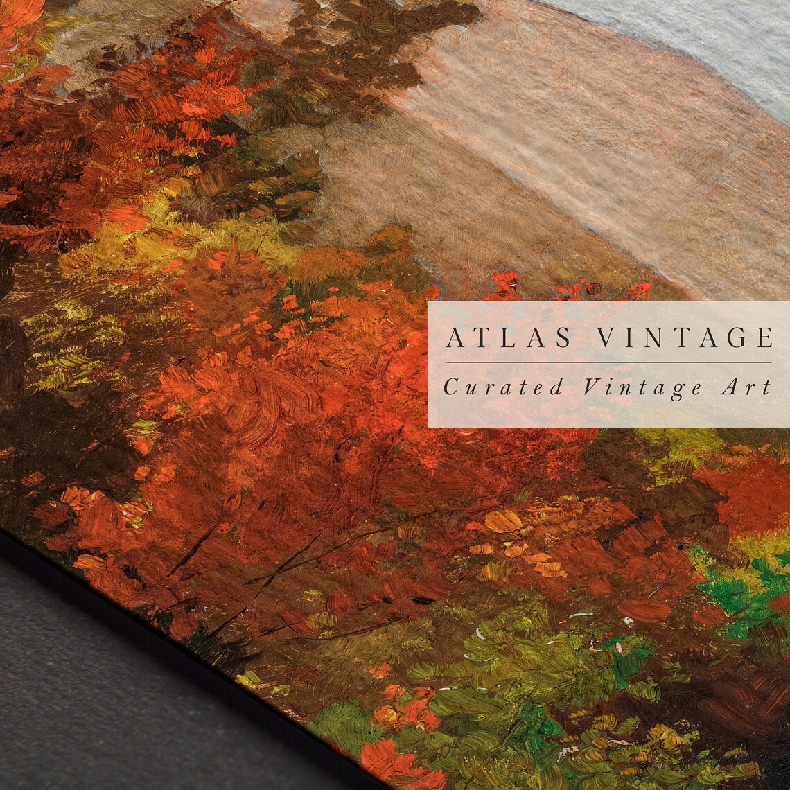 Fiery Red Orange Autumn Trees Mountain Ridge Vintage Oil Painting Poster - Image 4