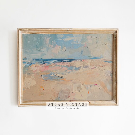 Vintage Blue Ocean Beach Abstract Seascape Modern Pastel Poster