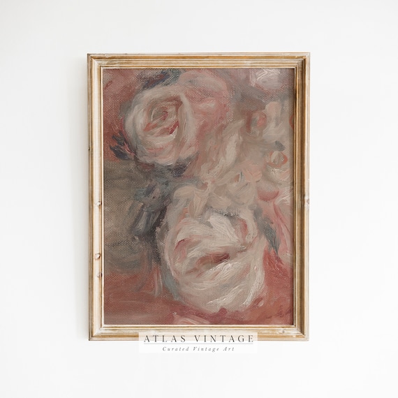 Blush Pink Abstract Roses Impressionist Oil Painting Vintage Floral Poster