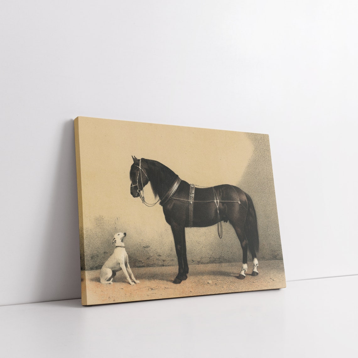 Antique Black Horse With Loyal White Dog Sepia Equestrian Poster - Image 3