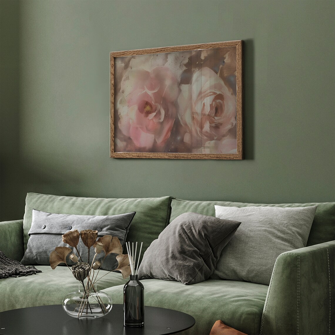 Vintage Blush Pink Roses Painting Poster Romantic Floral Close Up - Image 2
