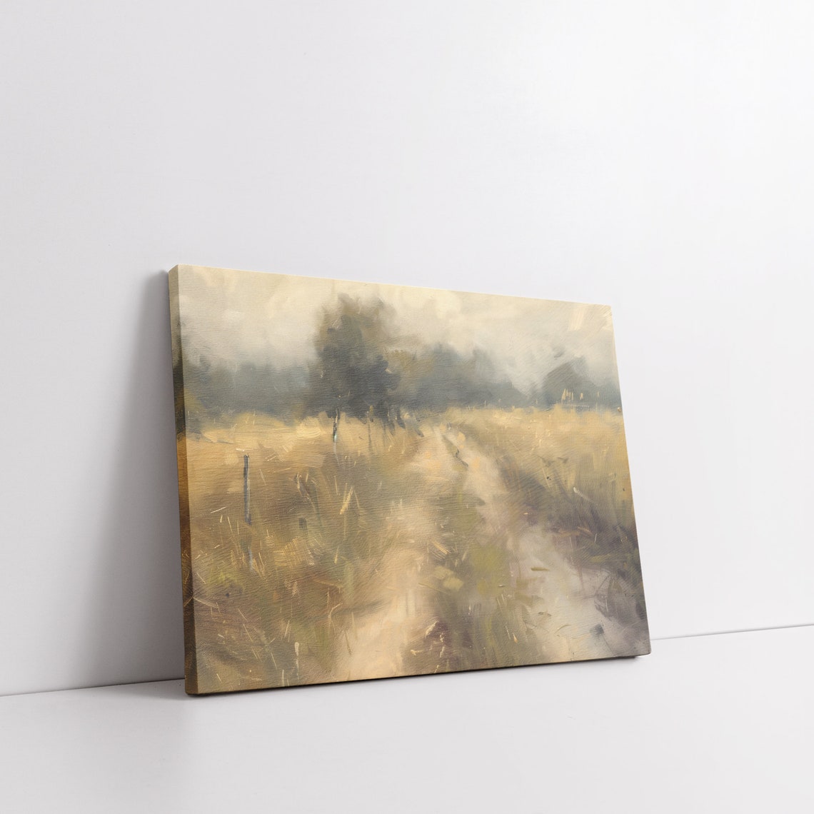 Misty Country Road Through a Golden Field Muted Landscape Poster - Image 7