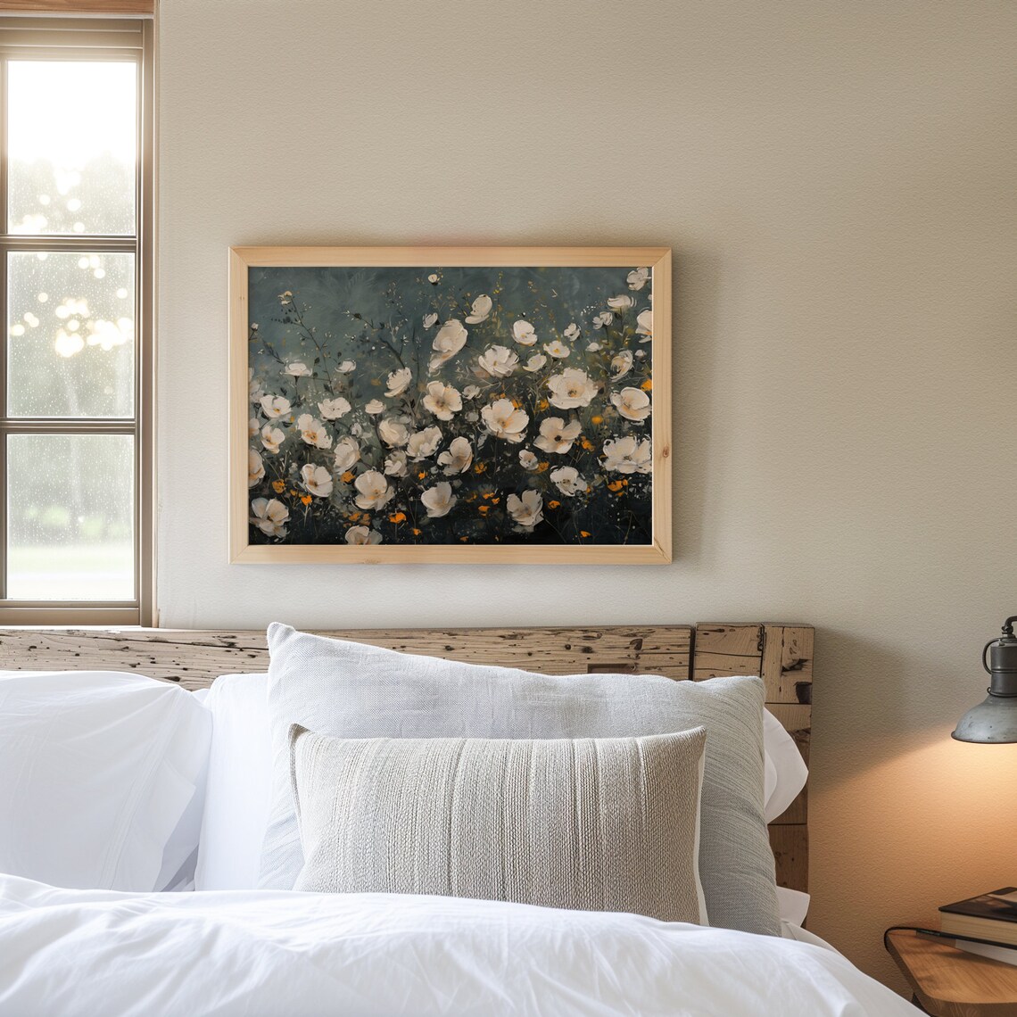 Dark Navy Botanical Wildflower White Meadow Floral Oil Painting Poster - Image 7
