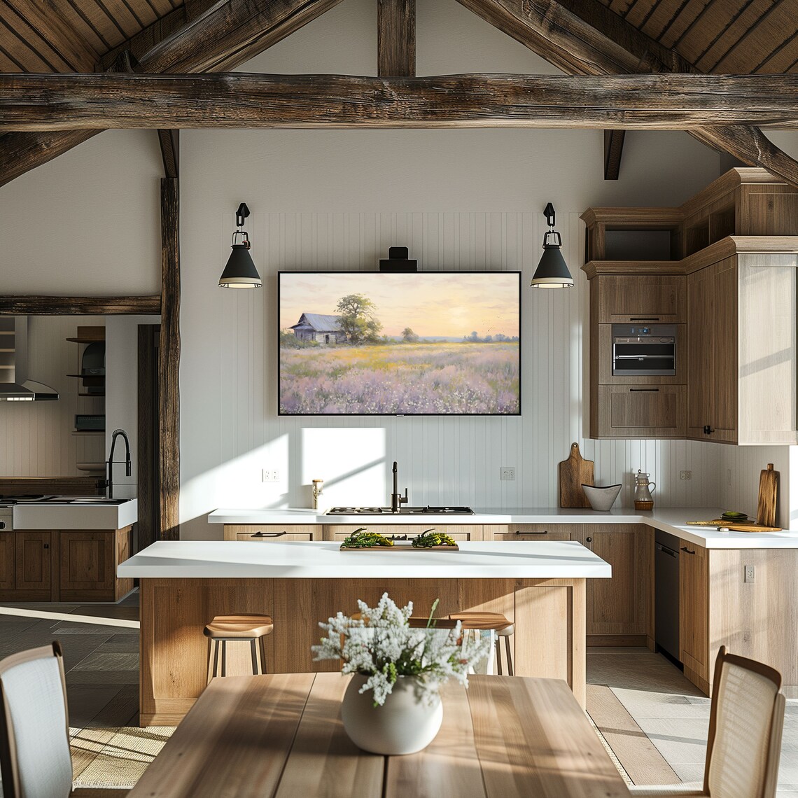 Wildflower Meadow Barn at Sunset Vintage Farmhouse Frame TV Art Poster - Image 6