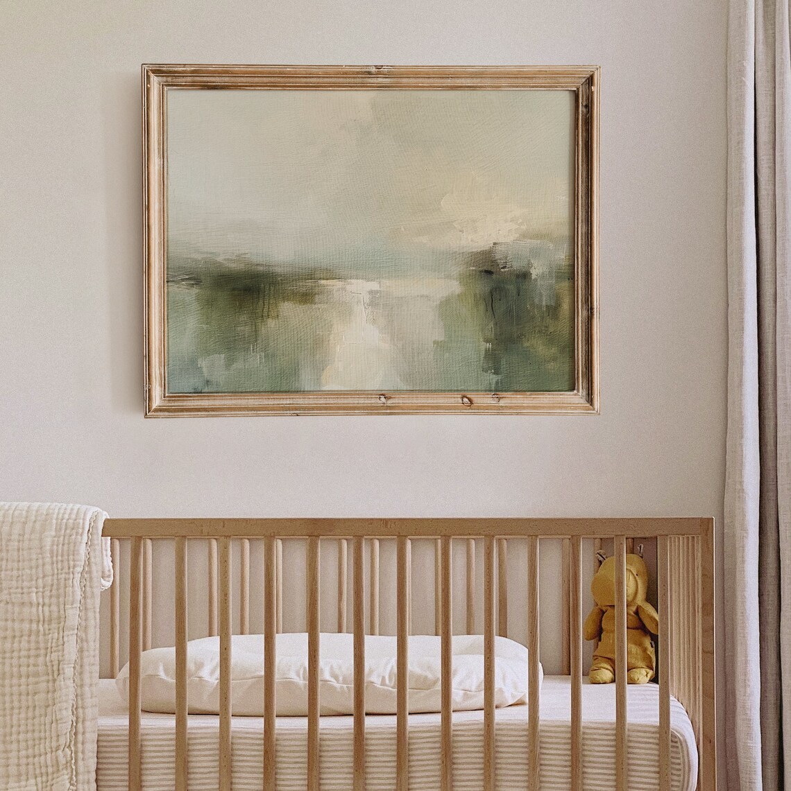 Sage Green Abstract Landscape Muted Modern Minimalist Oil Painting Print - Image 7