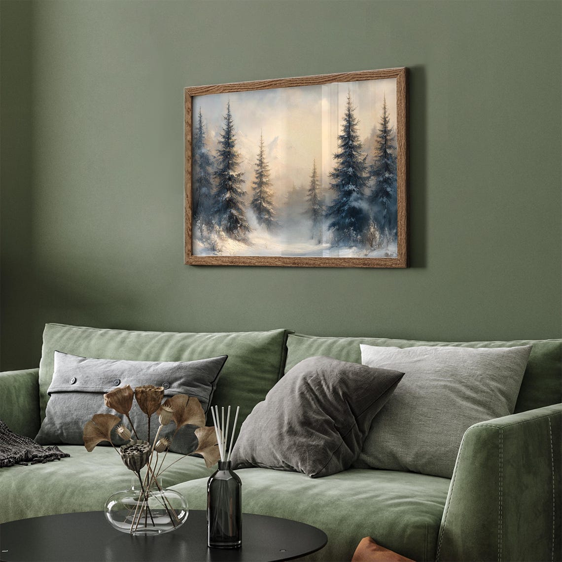 Snow Covered Pines in Misty Blue Forest Vintage Winter Art Poster - Image 4