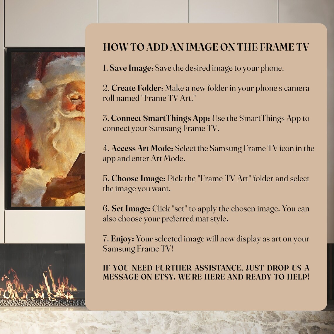 Santa Claus Reading Book Poster Vintage Christmas Eve Painting - Image 5