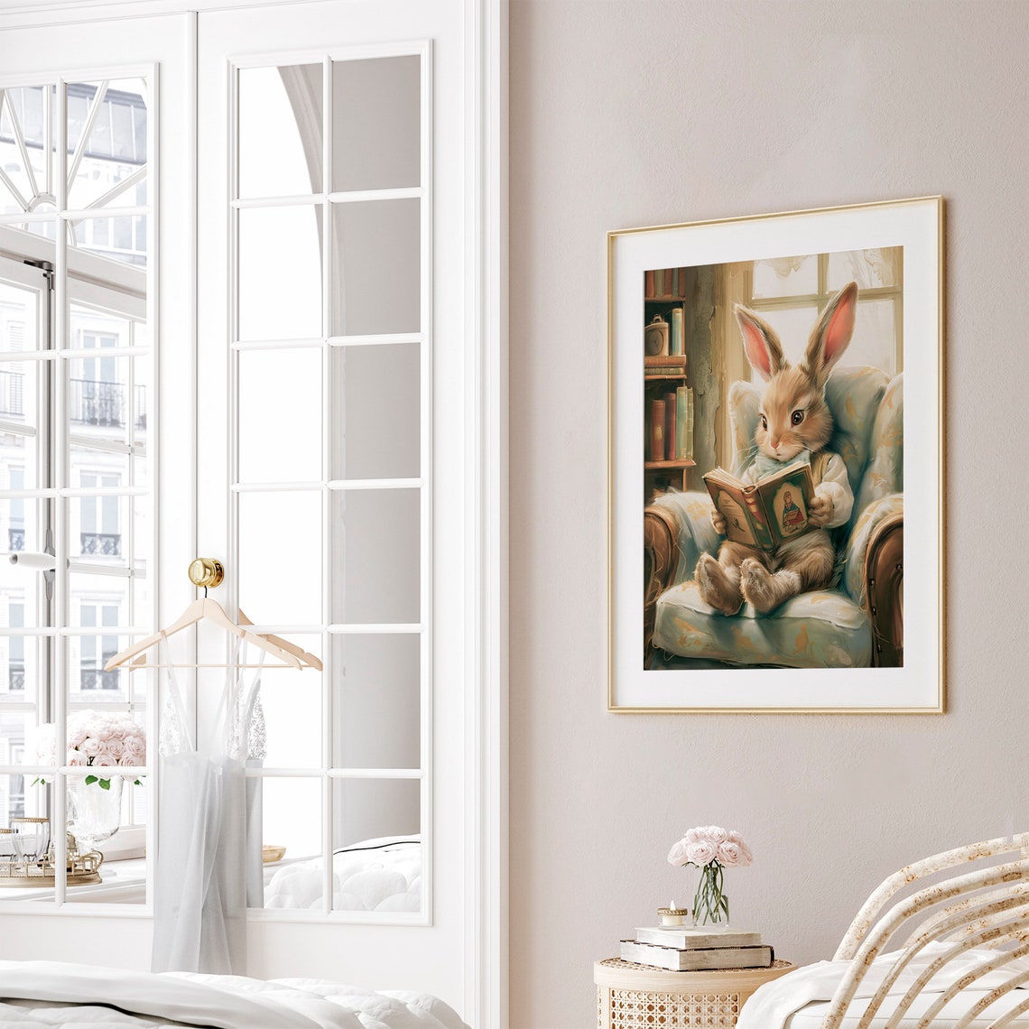 Easter Bunny Reading A Book Print Vintage Spring Rabbit Wall Art Nursery Kids Room Dcor Antique Cute Bunny Painting - Image 8