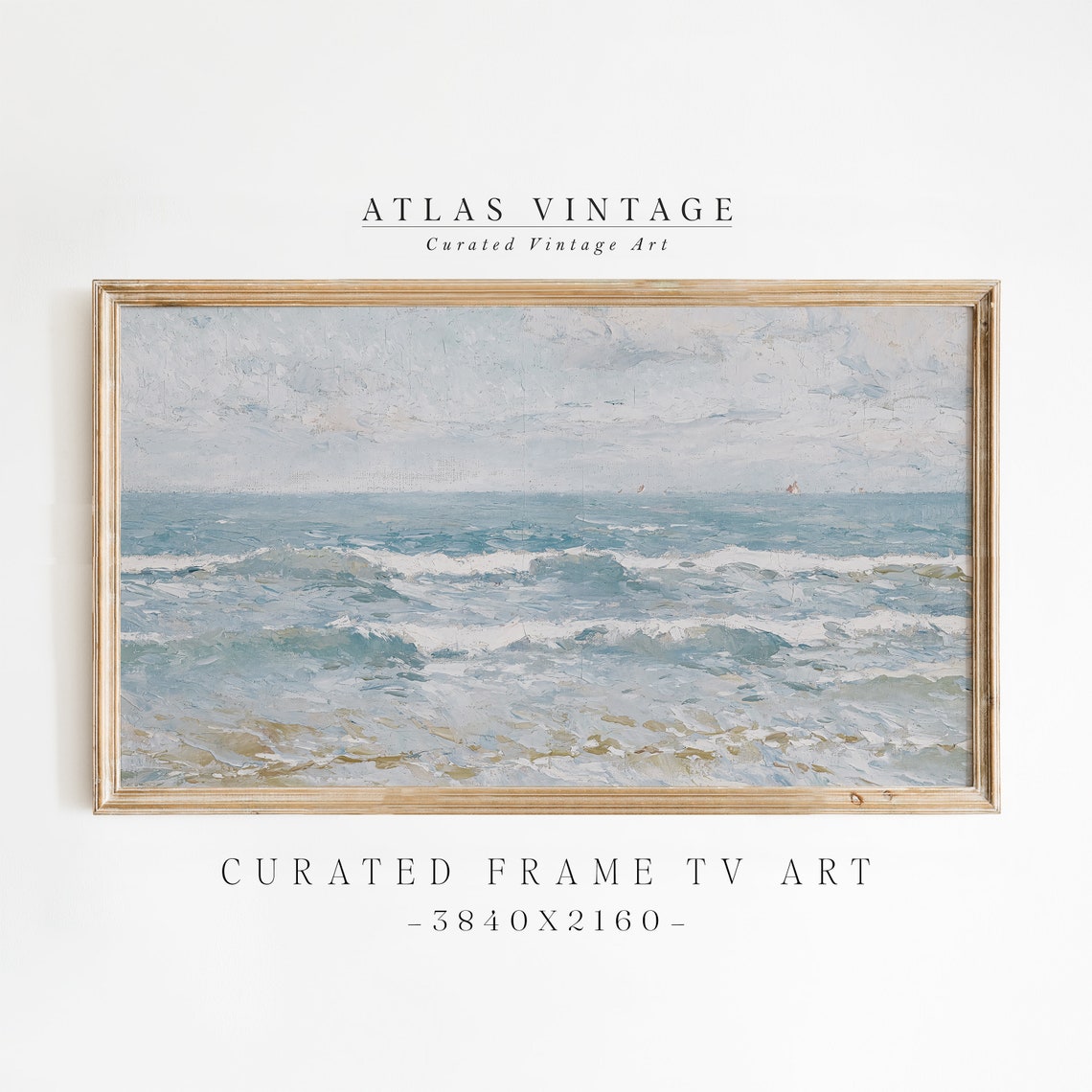 Soft Blue Ocean Waves Under a Cloudy Sky Vintage Seascape Poster