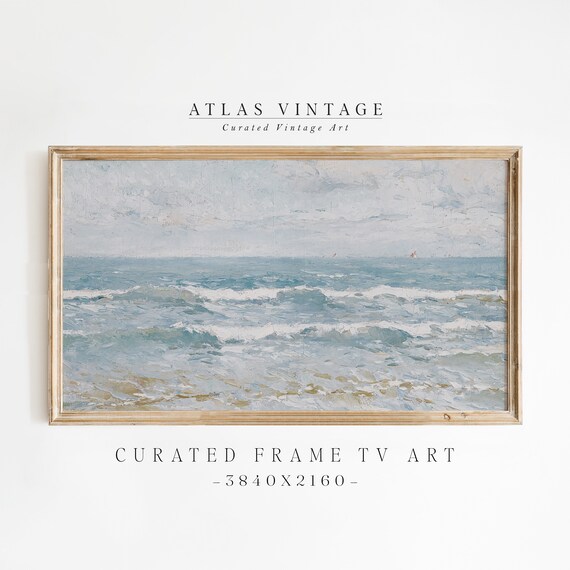 Soft Blue Ocean Waves Under a Cloudy Sky Vintage Seascape Poster