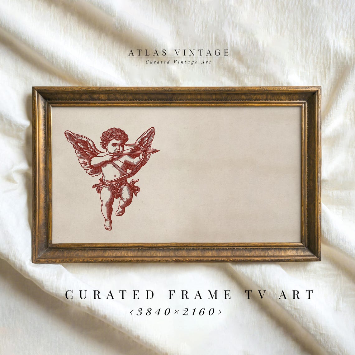 Vintage Red Engraved Cupid Drawing Bow Classic Romantic Cherub Poster - Image 3