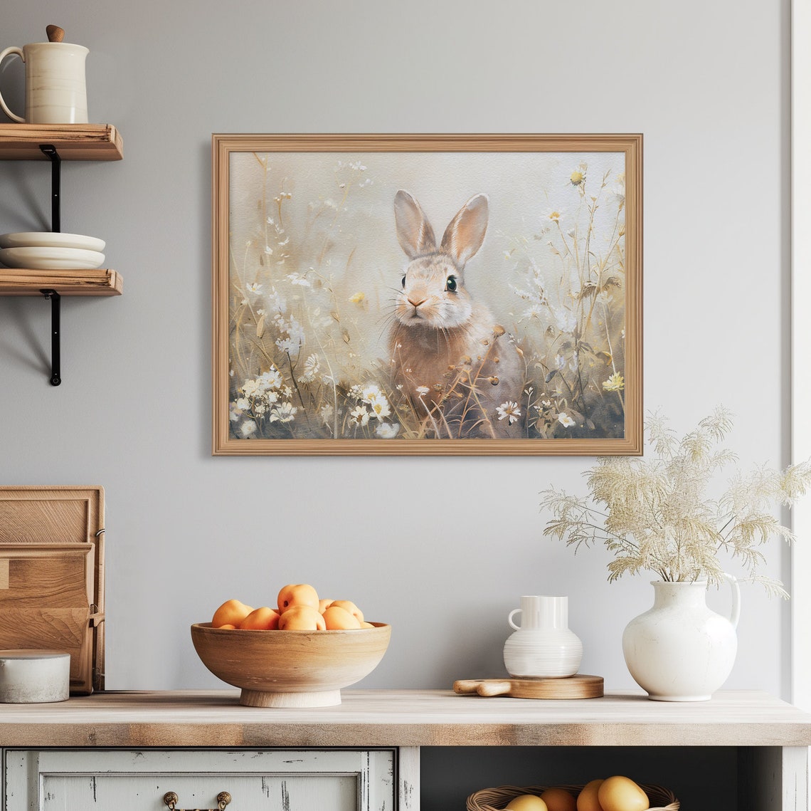 Sweet Bunny Among White Wildflowers Spring Meadow Easter Poster - Image 4