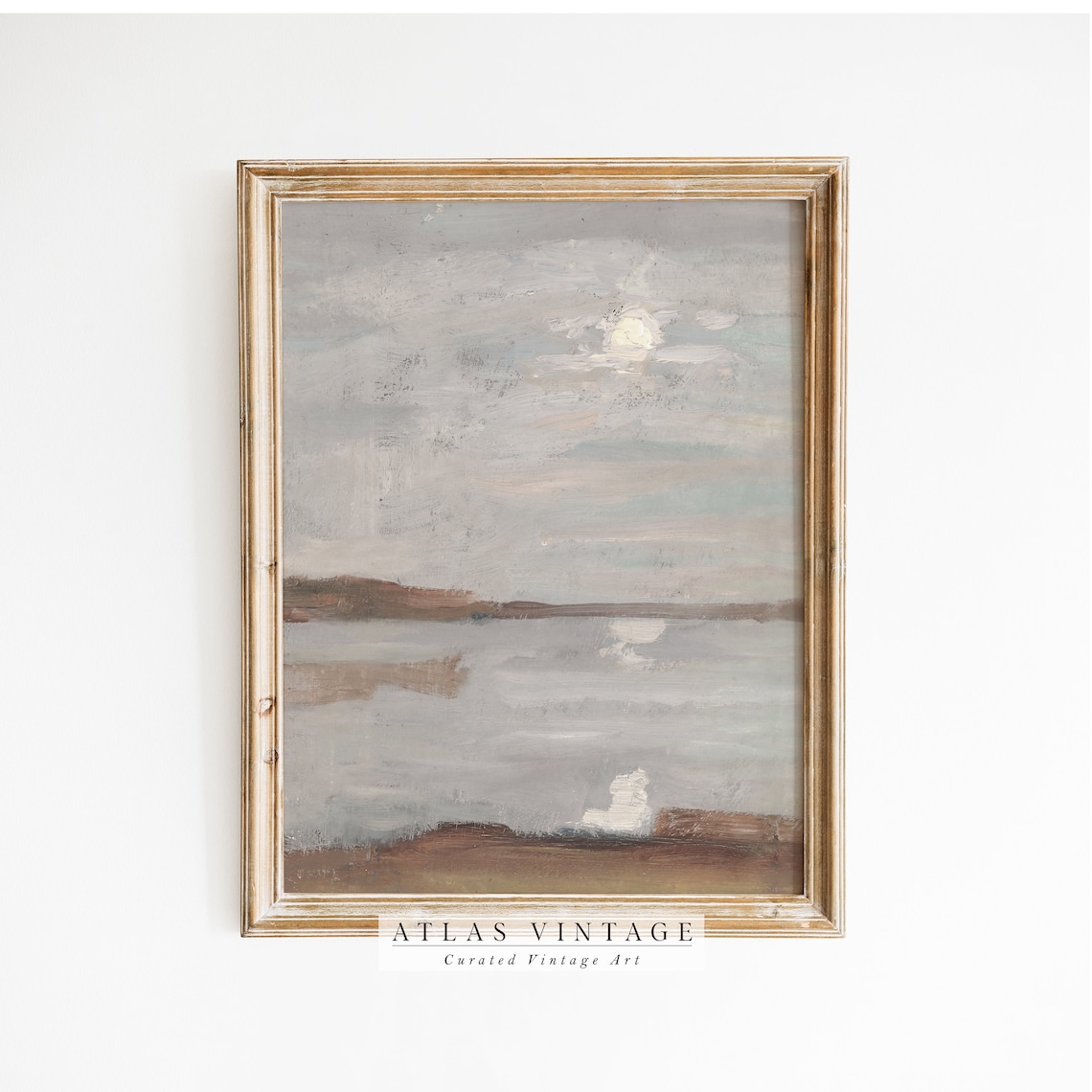 Moonlit Abstract Seascape Gray Muted Ocean Painting Neutral Coastal Art Poster
