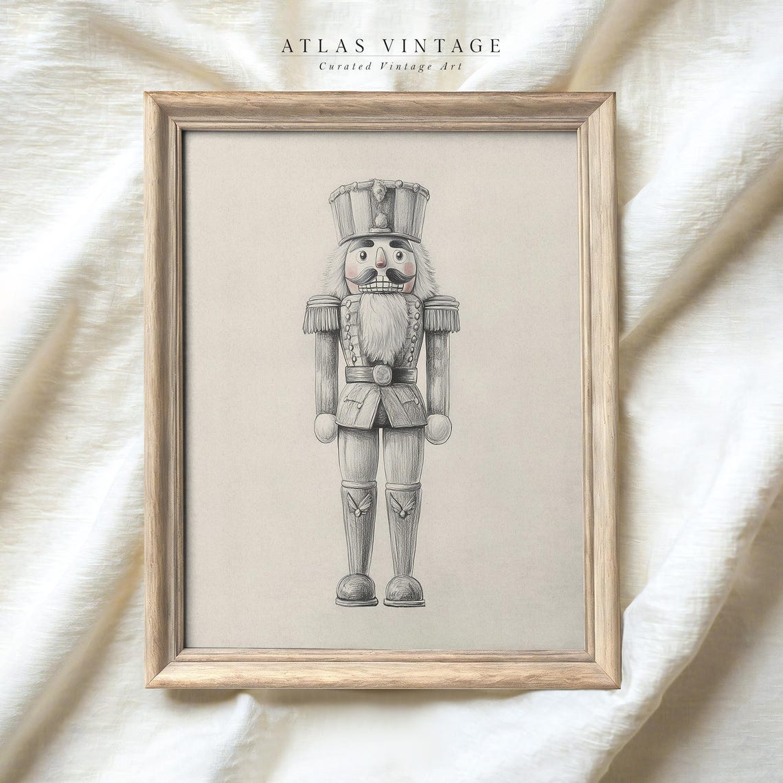 Vintage Christmas Nutcracker Drawing Neutral Winter Sketch Poster
