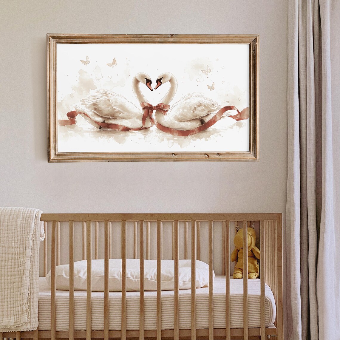 Two White Swans Forming a Heart Red Ribbon Valentines Day Print Art - Image 8