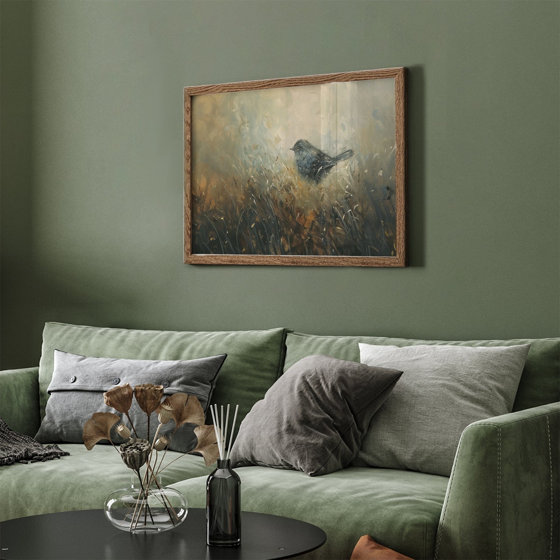 Small Dark Bird in Tall Grass Muted Vintage Impressionist Art Poster - Image 6