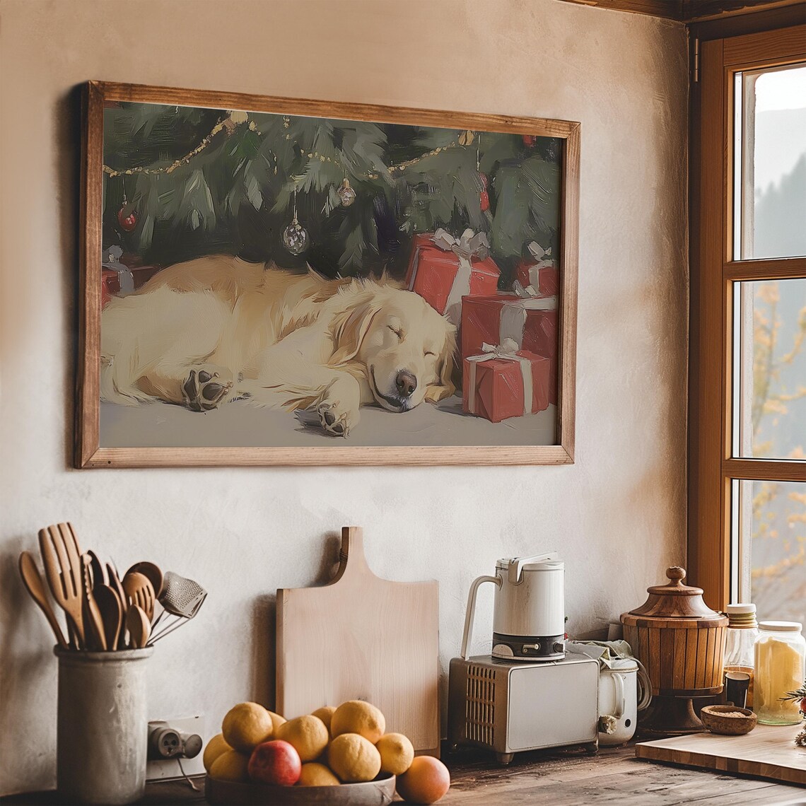 Golden Retriever Sleeping Under Christmas Tree Holiday Dog Poster - Image 3