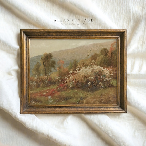 Autumn Hillside Vintage Fall Forest Landscape Painting Rustic Print