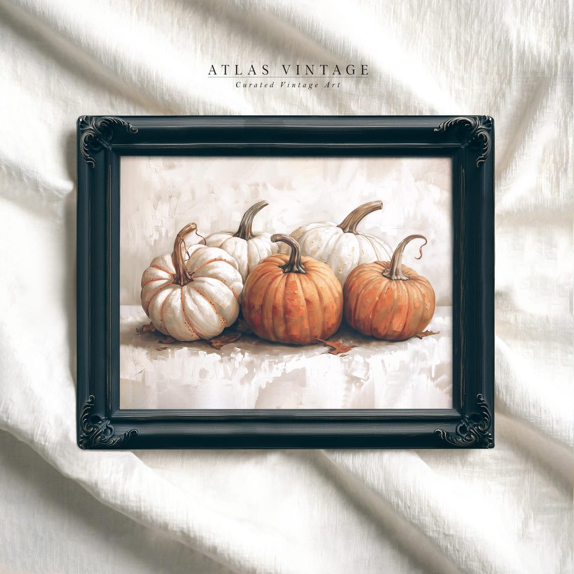 White and Orange Pumpkins Rustic Fall Still Life Painting Poster - Image 4