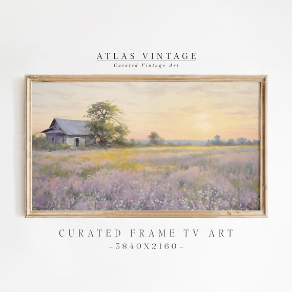 Wildflower Meadow Barn at Sunset Vintage Farmhouse Frame TV Art Poster