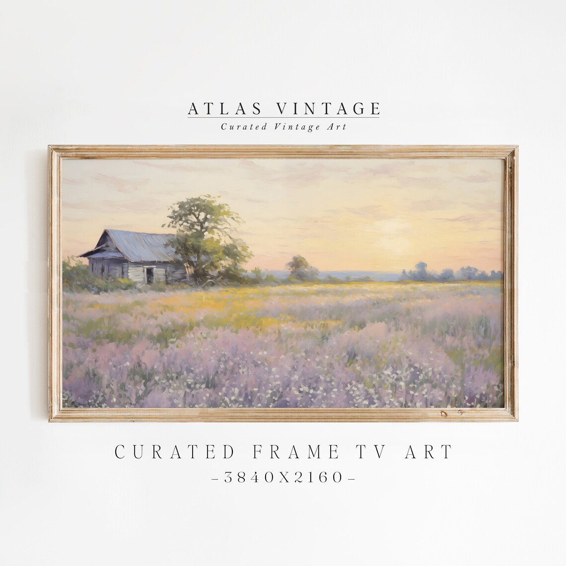 Wildflower Meadow Barn at Sunset Vintage Farmhouse Frame TV Art Poster