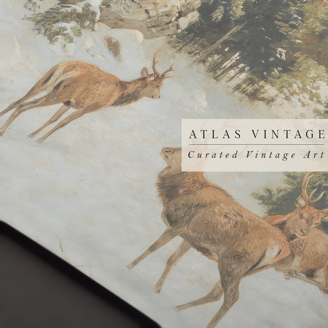 Red Deer Stags In Snowy Mountain Forest Winter Wildlife Scene Poster - Image 3