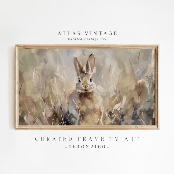 Bunny in Tall Grass Moody Spring Rabbit Vintage Style Poster