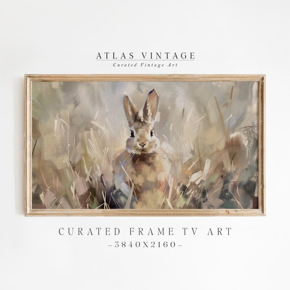 Vintage Easter Bunny Frame Tv Art Spring Rabbit Painting Frame Tv Moody Landscape Farmhouse Dcor Cottagecore Lastsecond Dcor
