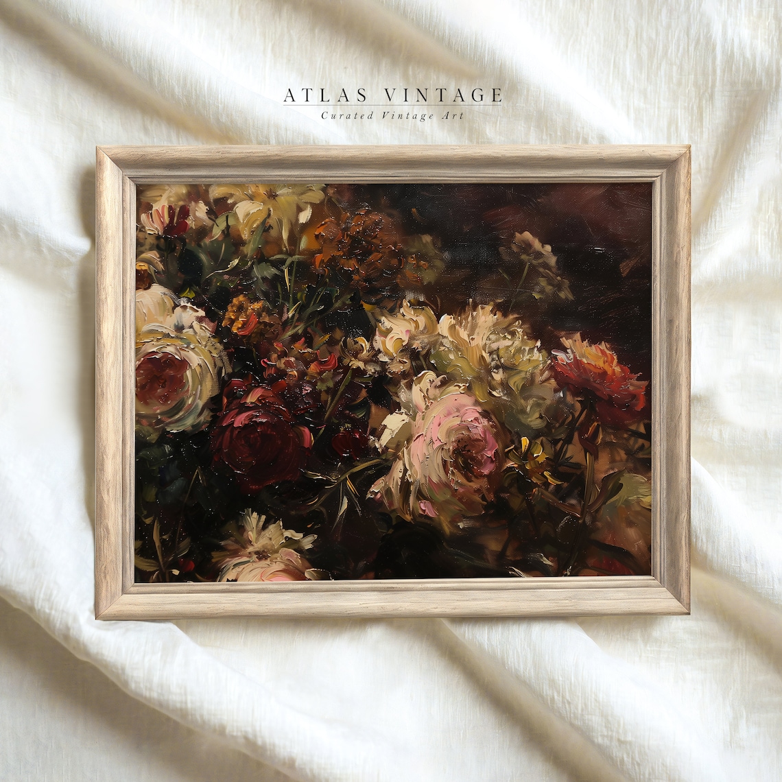 Moody Dark Fall Floral Oil Painting Rich Autumn Blossoms Art Poster - Image 5