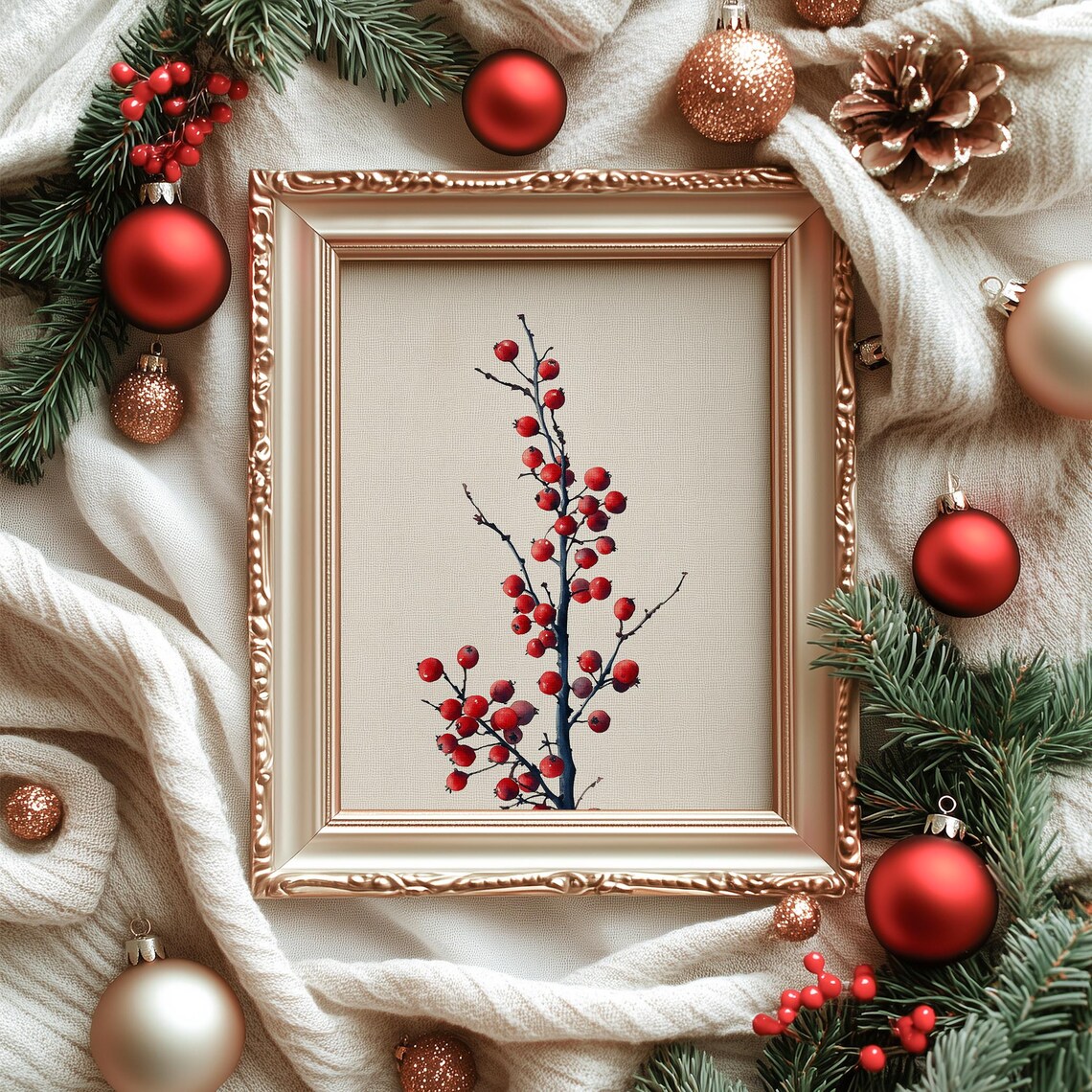 Red Winterberry Branch Vintage Botanical Illustration Poster - Image 3