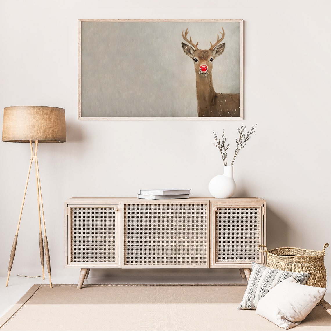 Cute Christmas Reindeer with Red Nose in Snowy Winter Scene Poster - Image 5