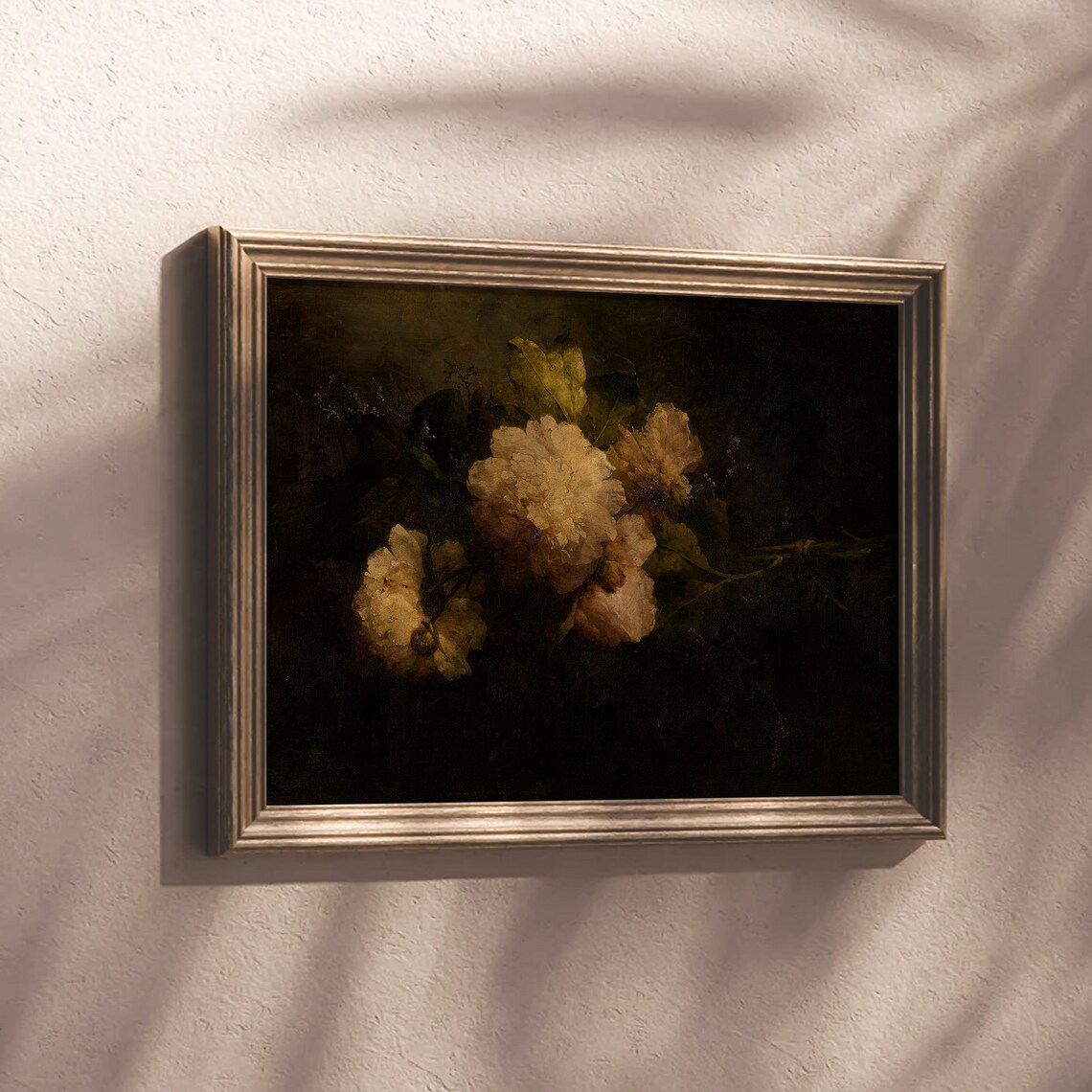 Dark Antique Peony Still Life Moody Floral Oil Painting Print - Image 5