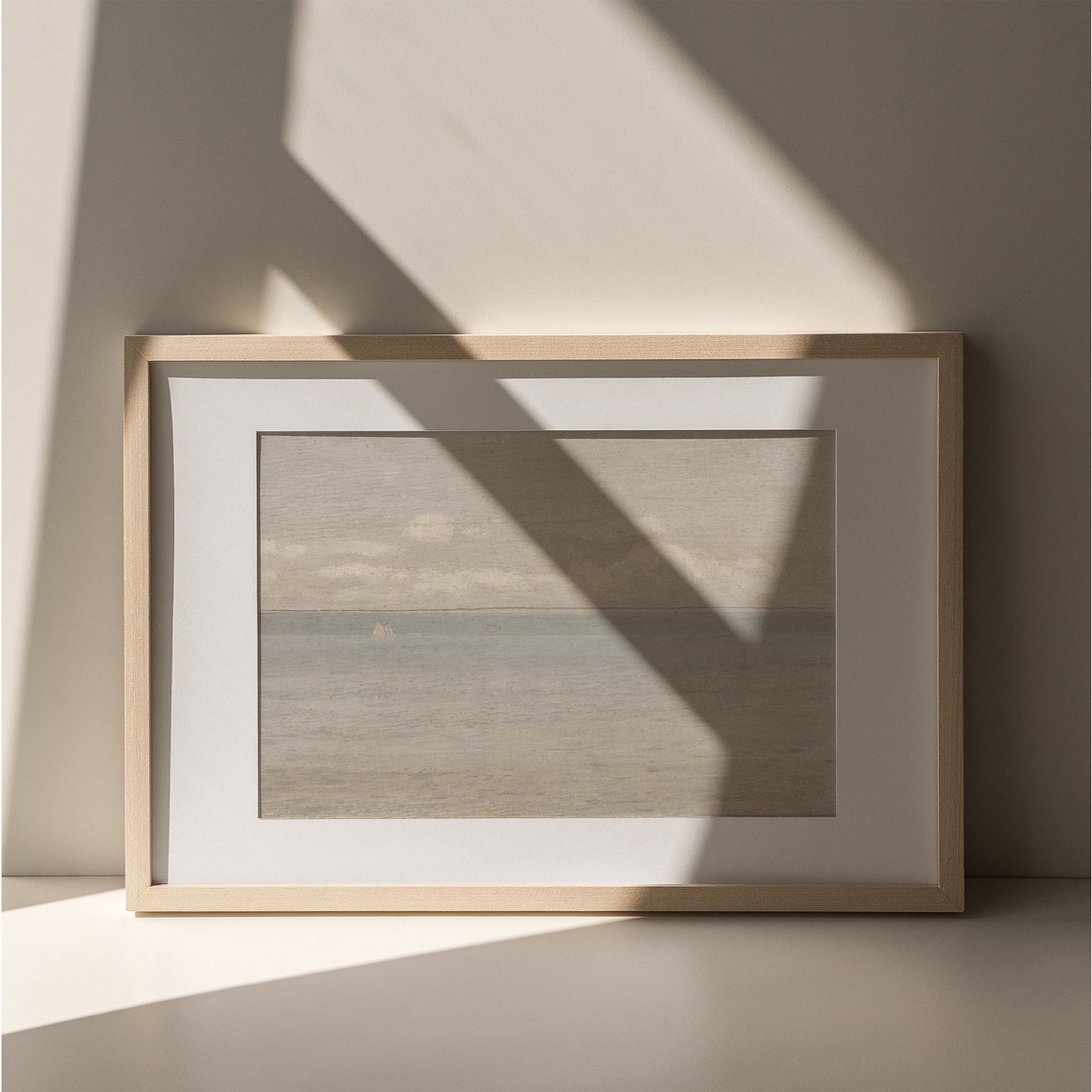 Minimalist Gray Ocean Seascape with Tiny Sailboat Neutral Poster - Image 3