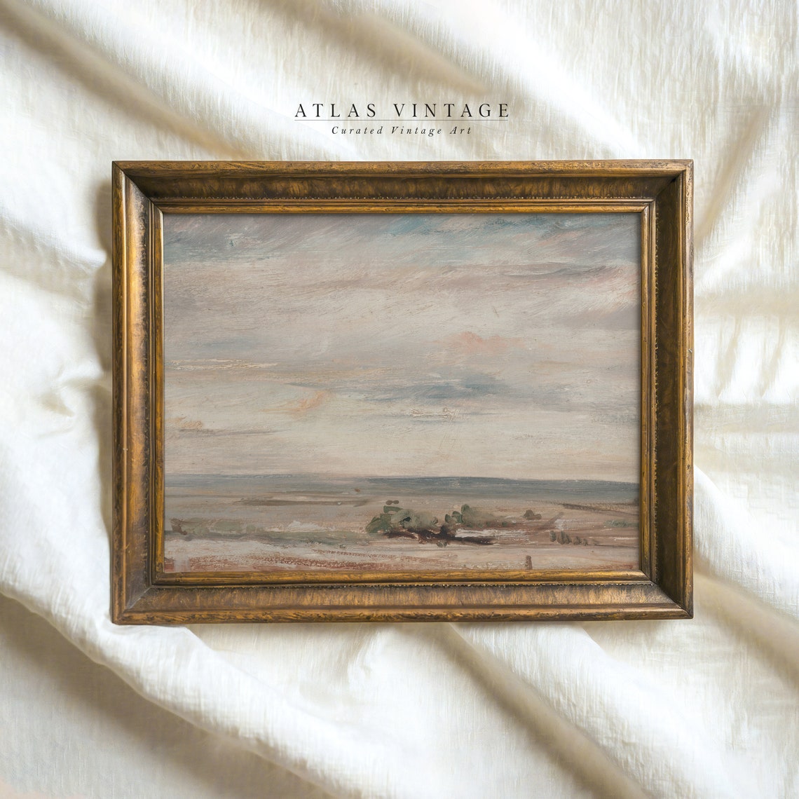 Moody Beach Seascape Pastel Cloudy Sky Vintage Ocean Painting Poster - Image 7