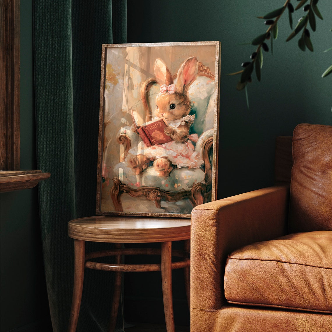Easter Bunny Reading A Book Print Vintage Spring Rabbit Wall Art Nursery Kids Room Dcor Antique Cute Bunny Painting - Image 7