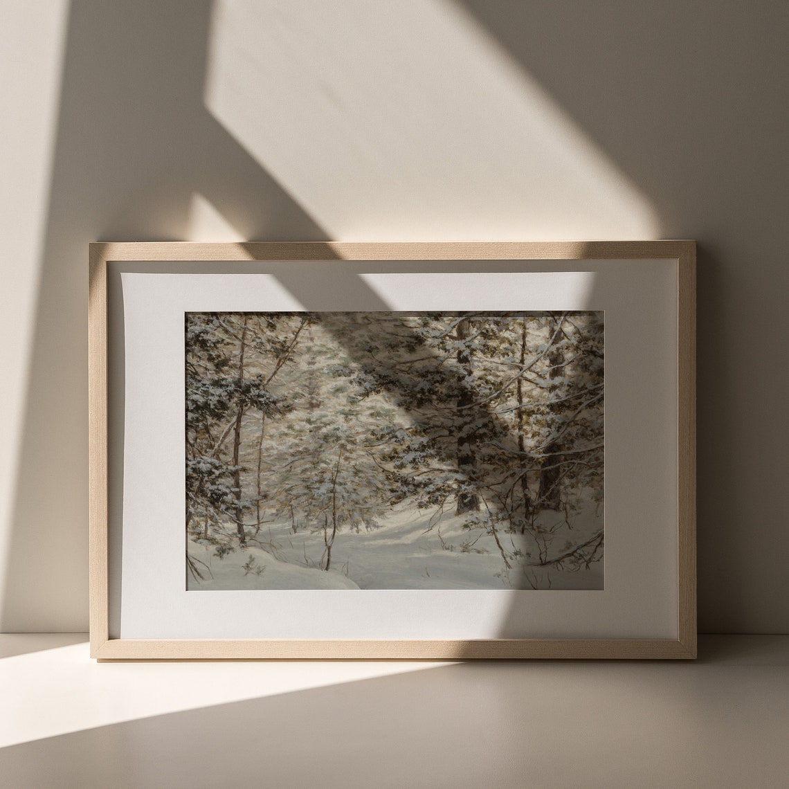Muted Snowy Pine Forest Vintage Winter Landscape Painting Poster - Image 4