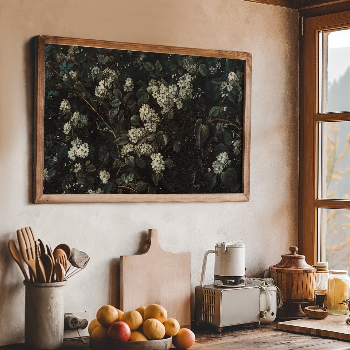 White Flower Landscape Frame Tv Art Vintage Wildflower Meadow Painting Tv Art Dark Moody Floral Screensaver French Country Decor - Image 5