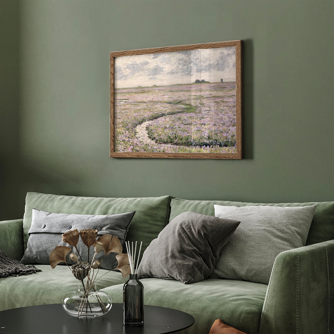 Impressionist Flower Field with Windmill Poster Holland Meadow Painting - Image 3