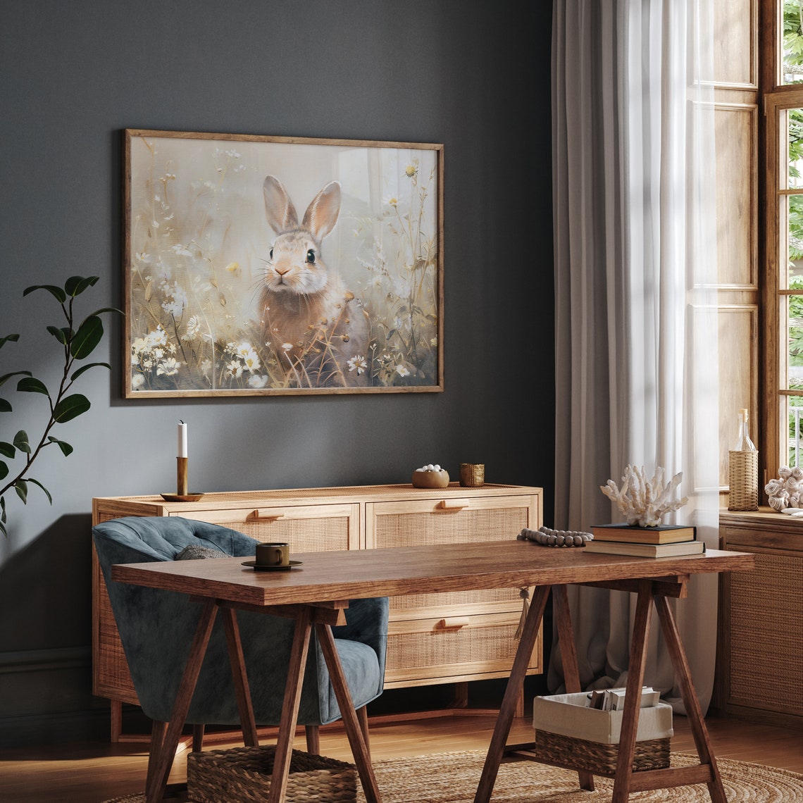 Sweet Bunny Among White Wildflowers Spring Meadow Easter Poster - Image 5