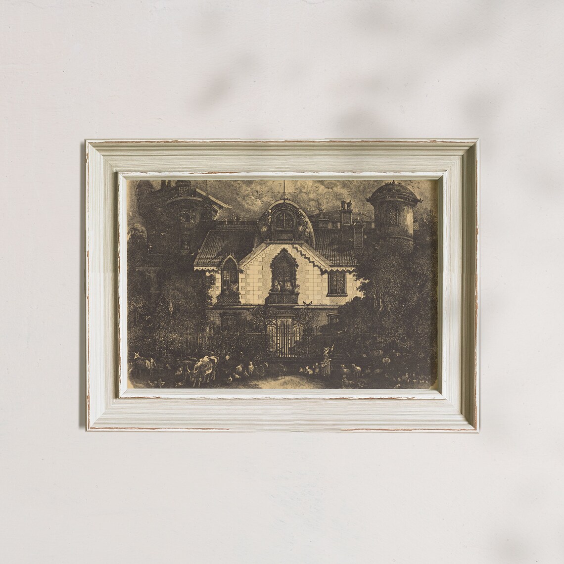 Dark Gothic Manor House Etching Haunted Mansion Vintage Halloween Wall Art - Image 8