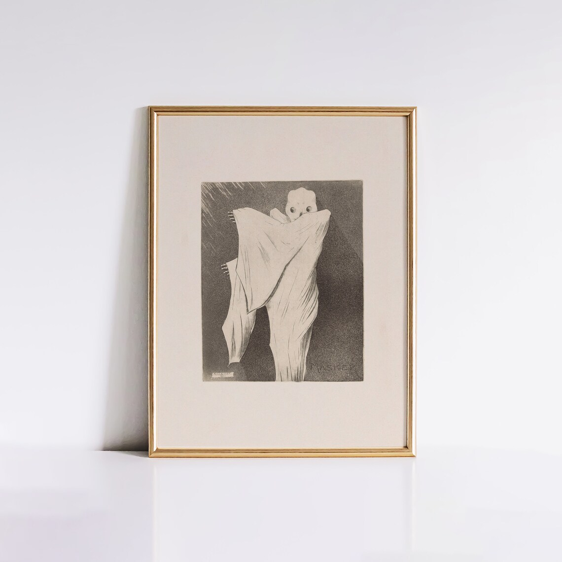 Vintage Ghost Sketch Black and White Monochrome Etching Spooky Art Poster - Image 5