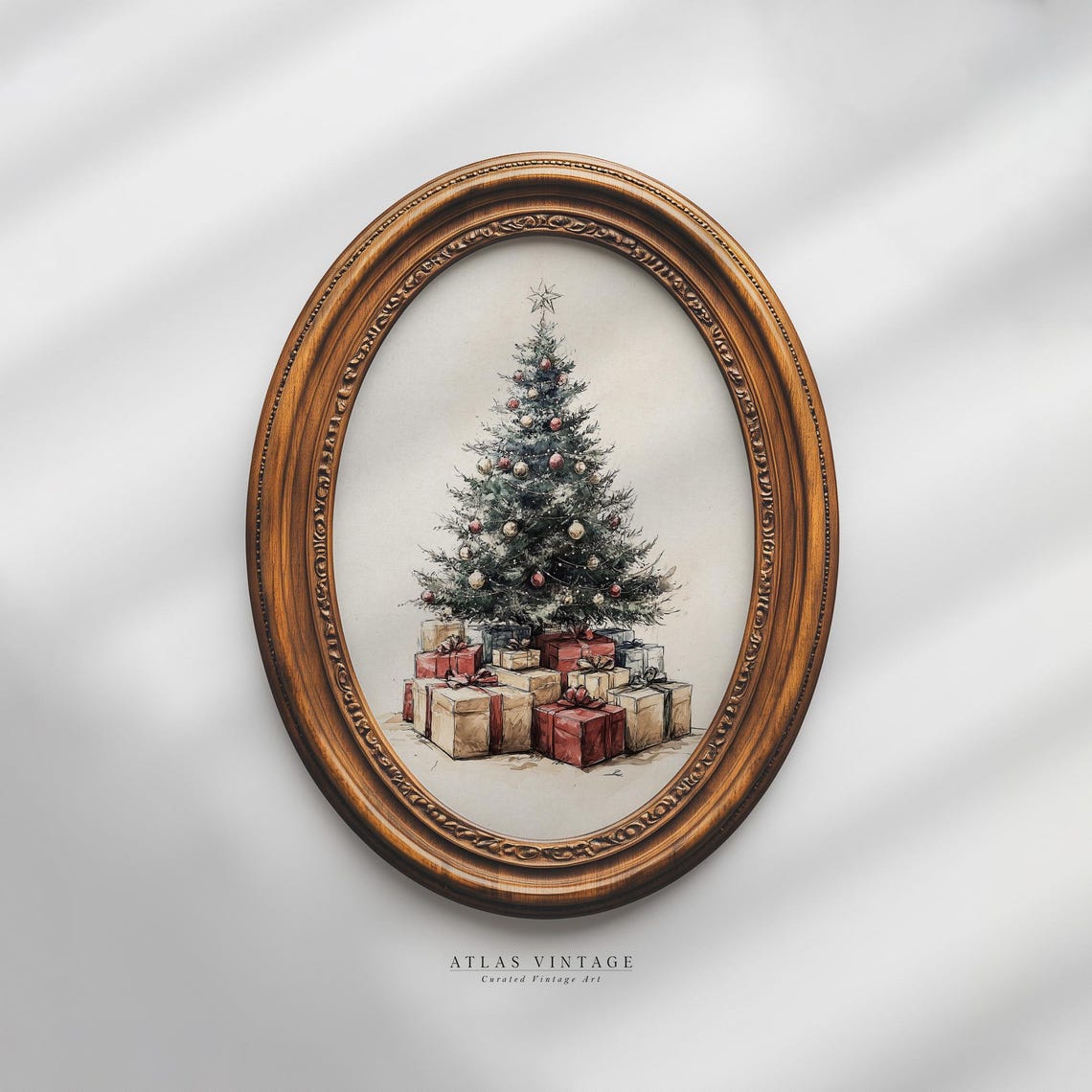 Vintage Christmas Tree With Gifts Sketch Neutral Pine Tree Poster
