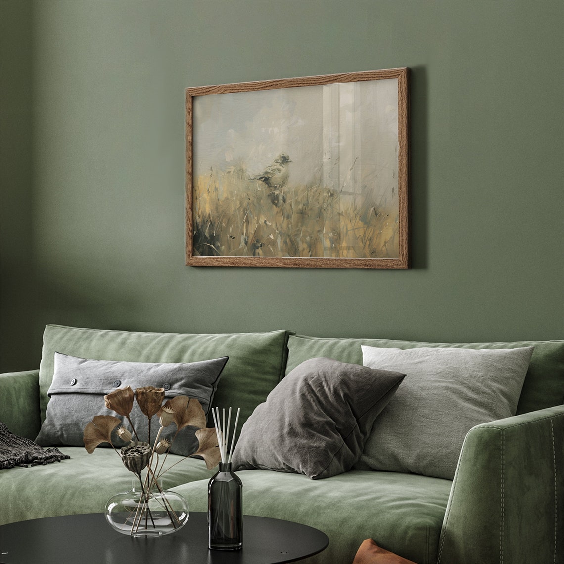 Songbird in Golden Field Soft Neutral Vintage Nature Art Poster - Image 7