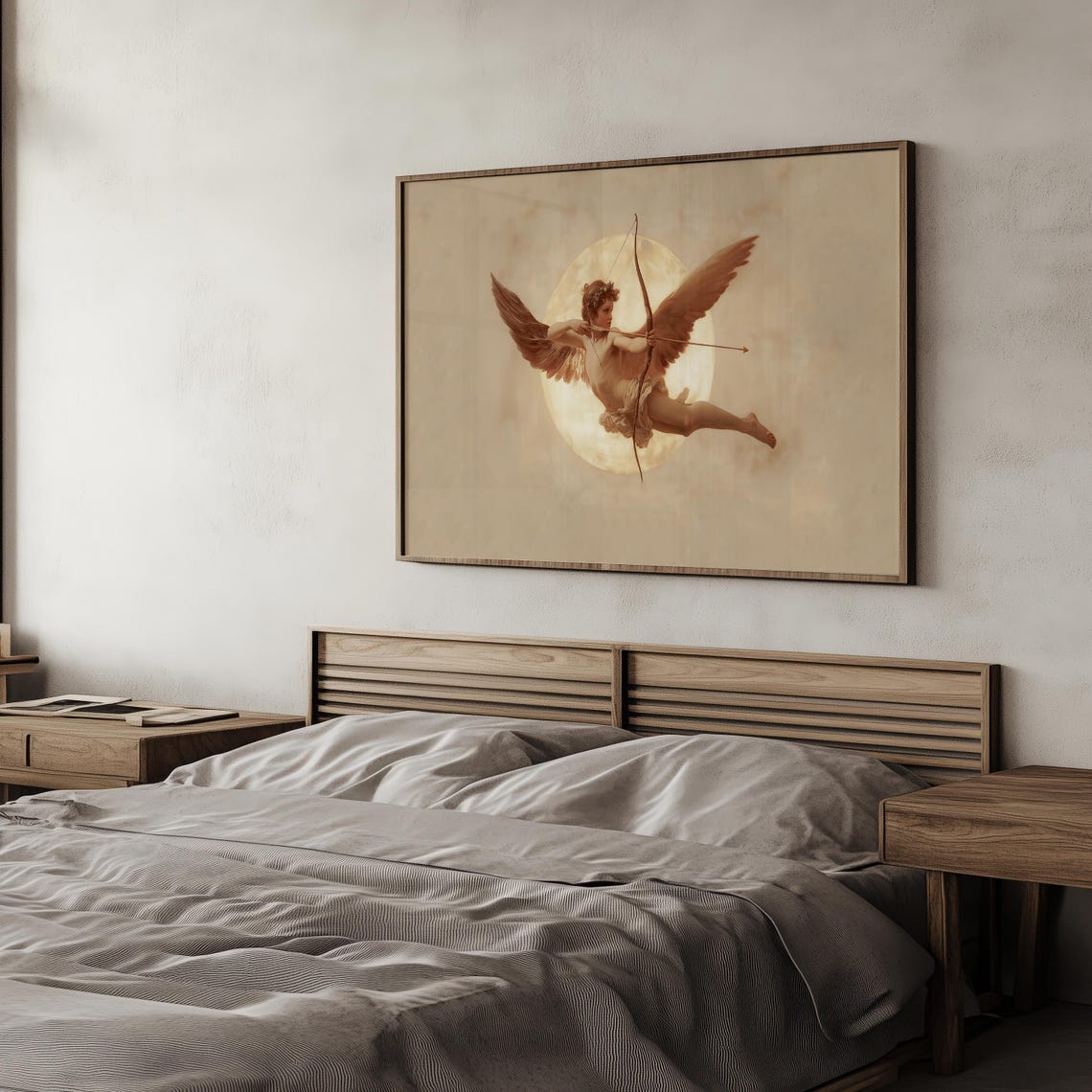 Cupid Drawing Bow Before Full Moon Sepia Romantic Angel Poster - Image 6