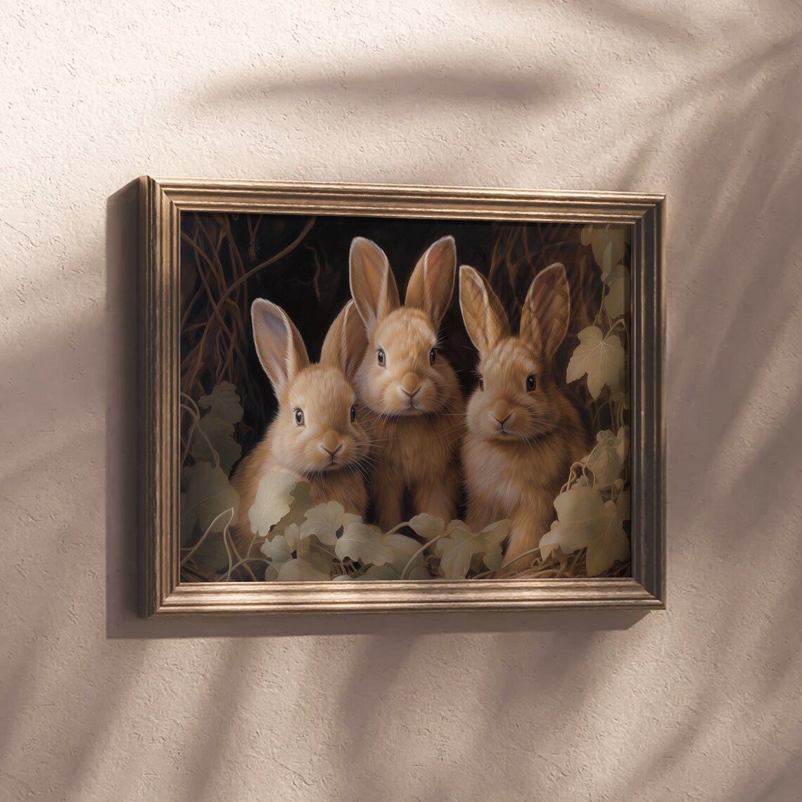 Three Baby Bunnies In Dark Ivy Moody Spring Rabbit Family Poster - Image 4