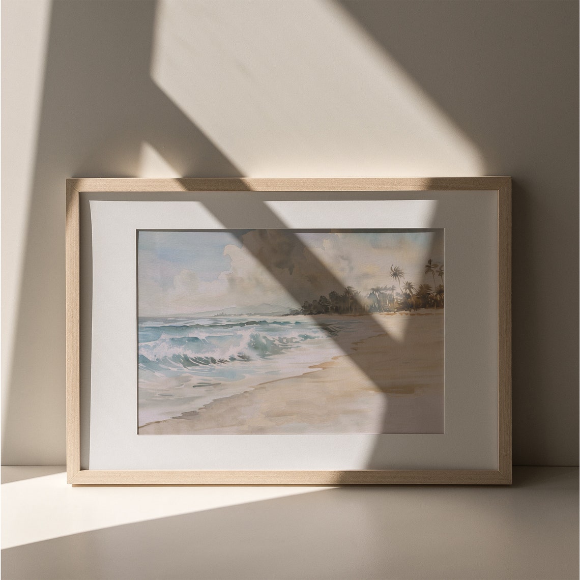 Tropical Beach Watercolor Palm Trees Soft Neutral Ocean Poster - Image 6