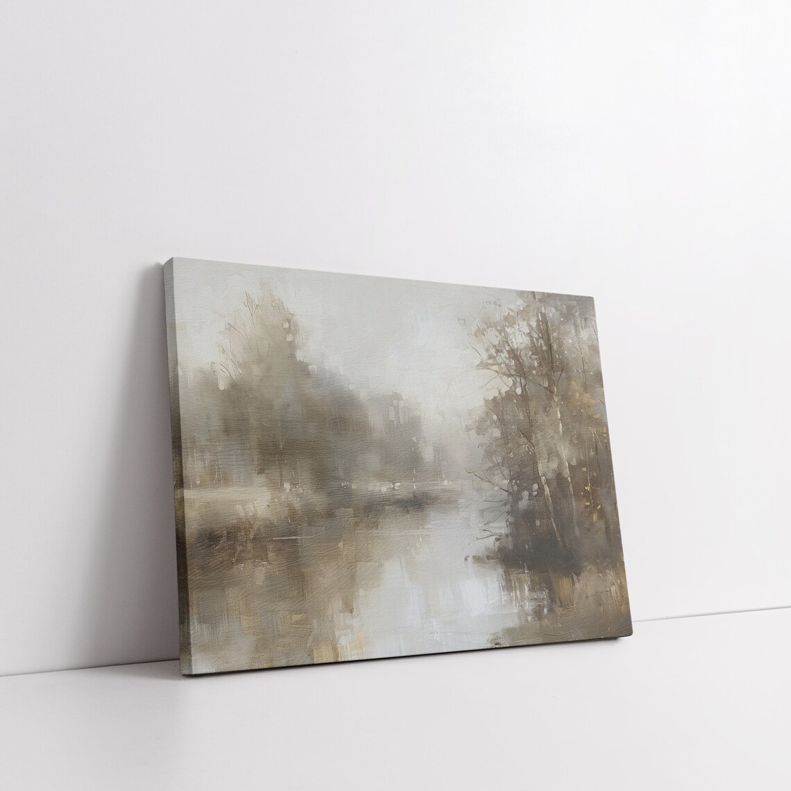 Misty Gray Woodland River Reflections Soft Abstract Nature Painting Poster - Image 5